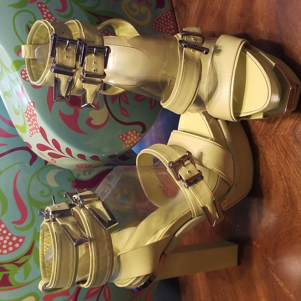 Price Reduction!!!  VERSACE CHROME/LEATHER PLATFORM HEELS - Size 9 (Fits Size 8)